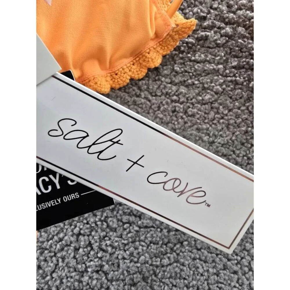 Salt + Cove Crochet Halter Triangle Bikini Juniors' XL Orange V-Neck Tie Closure